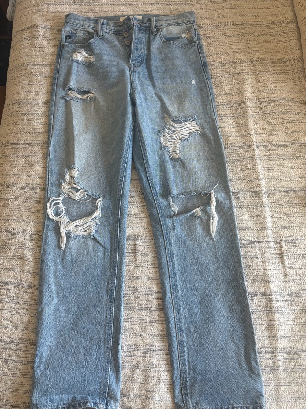 KanCan Light Blue Distressed Straight Leg Jeans